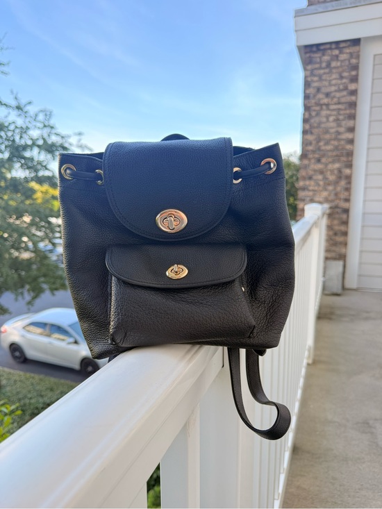 Coach Handbags - Coach Black Pebbled Leather Drawstring Backpack with Gold Hardware
